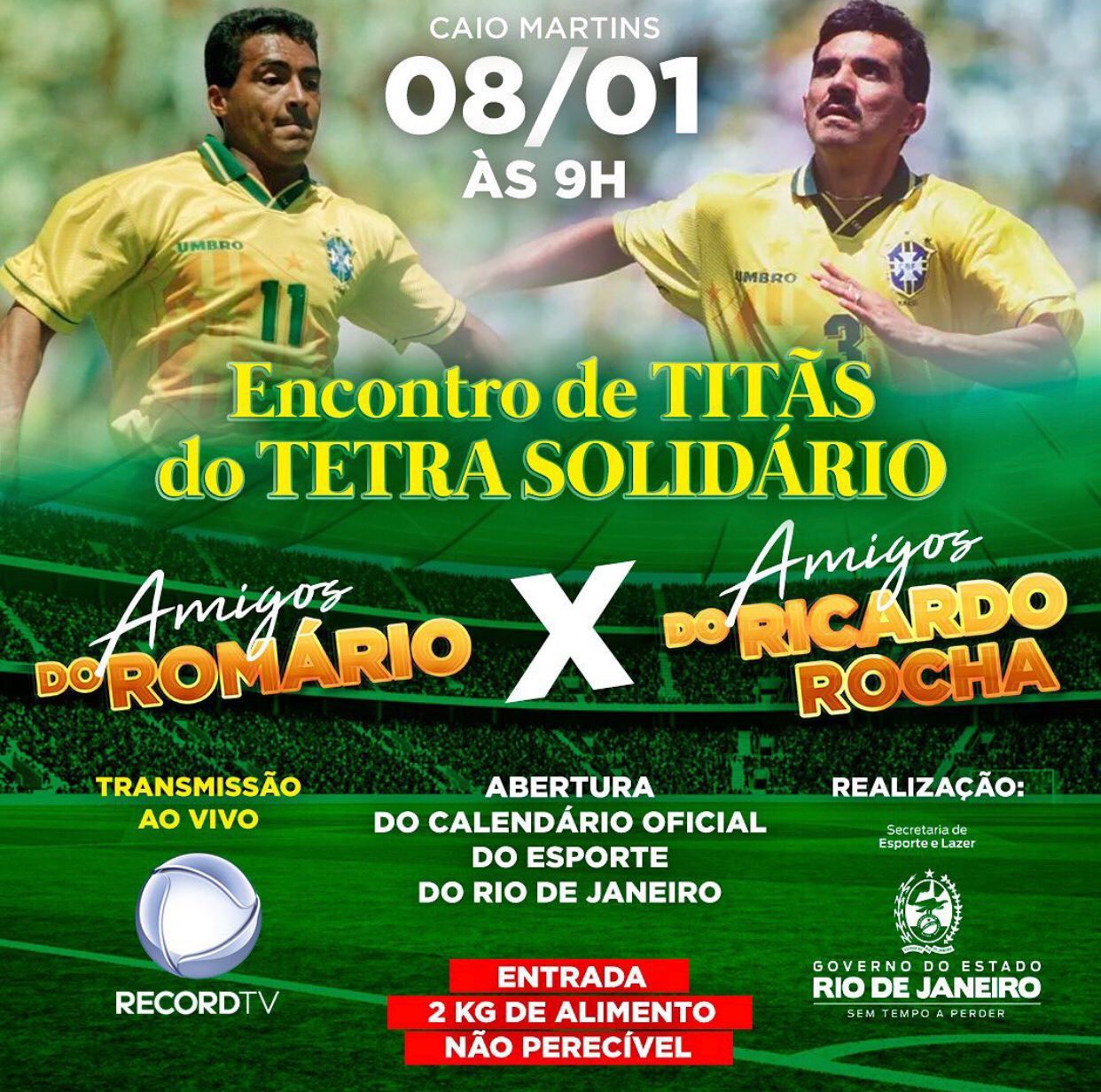 Estádio Caio Martins será palco do futebol solidário promovido pelos craques Romário e Bebeto